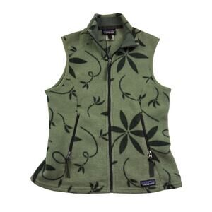 Patagonia Vintage Rare Synchilla Fleece Green Floral Printed Vest Women's Size M